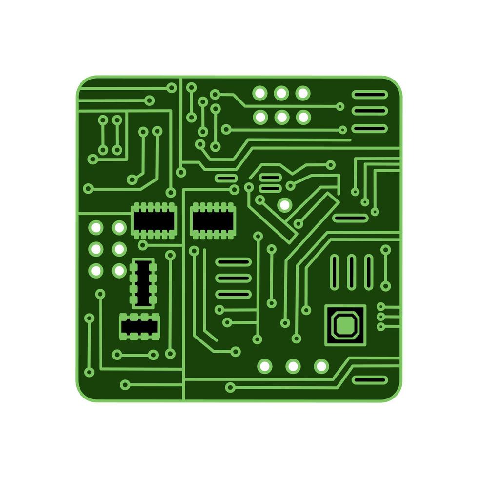 vektor kretskort på en vit isolerad bakgrund. grön variant med hjärta. tecknad serie.