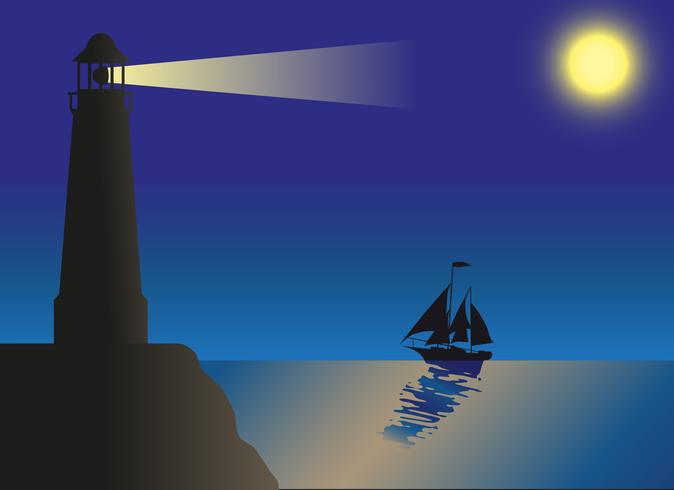 Leuchtturm Silhouette gegen den Himmel und das Meer vektor