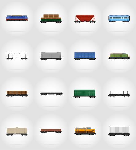 Stellen Sie Ikonen Eisenbahnwagenzug flache Ikonen-Vektorillustration ein vektor