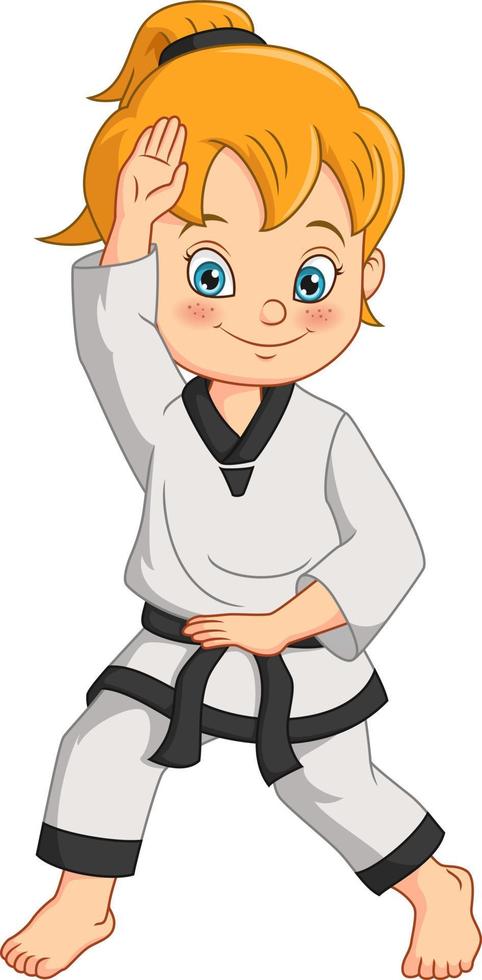 Karikaturmädchen, das Karate übt vektor