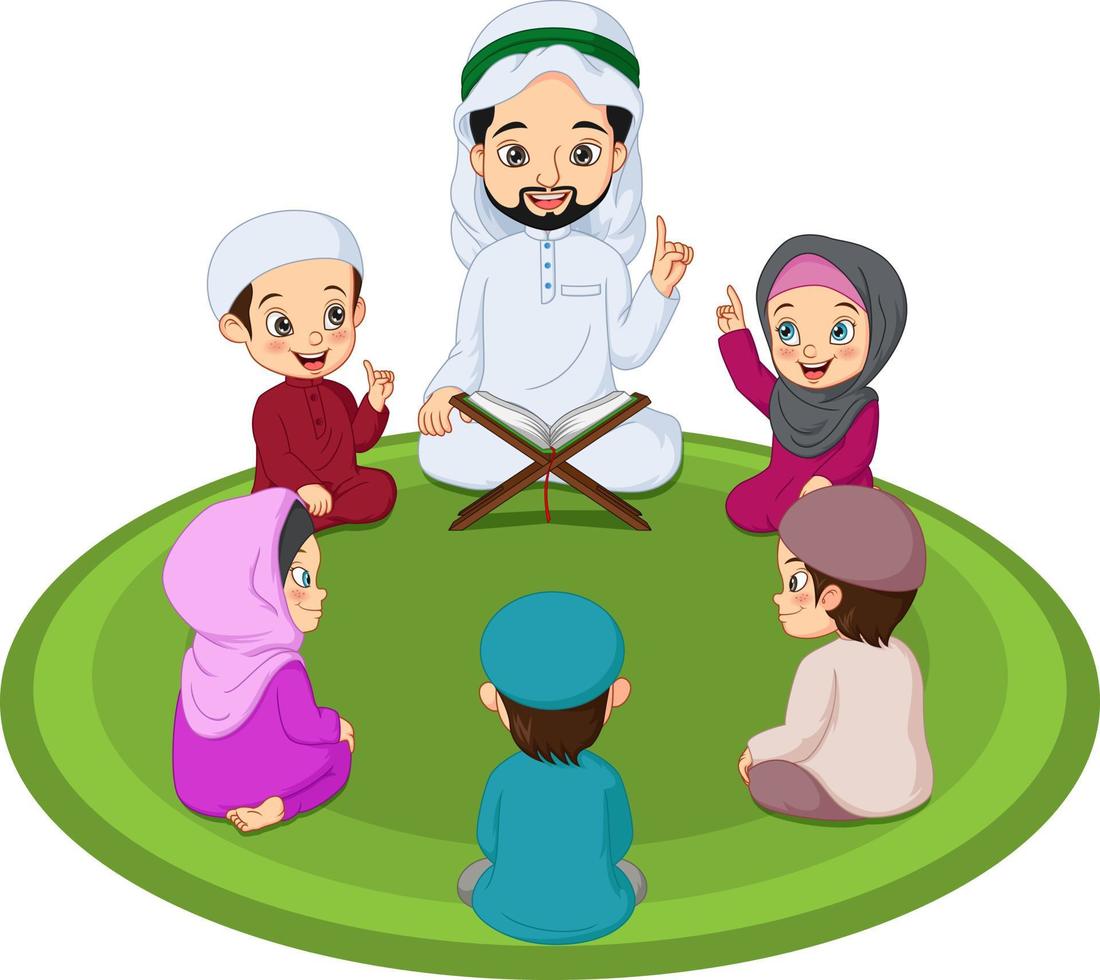 muslimsk man och hans studenter som studerar den heliga koranen vektor