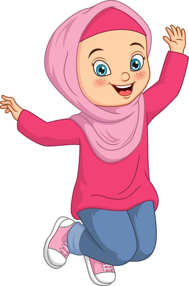glad muslimsk flicka tecknad på vit bakgrund vektor