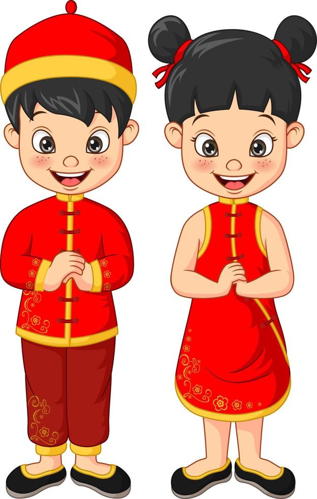 Cartoon chinesische Kinder isoliert auf weißem Hintergrund vektor