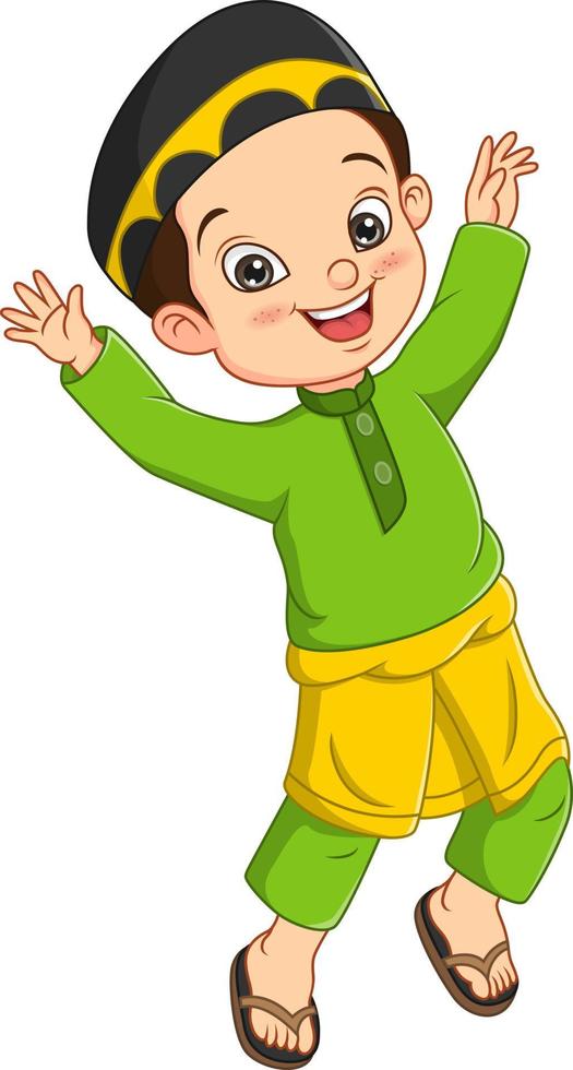 glad muslimsk pojke tecknad på vit bakgrund vektor