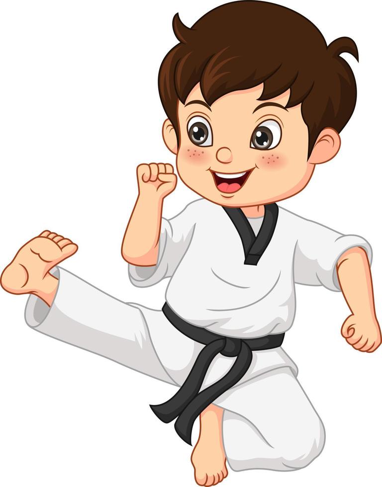 tecknad liten pojke utövar karate vektor