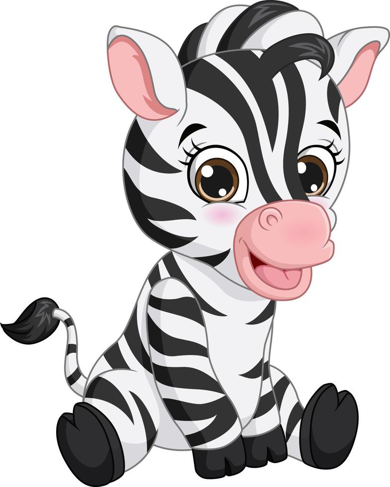 söt baby zebra tecknad sitter vektor