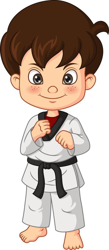 Cartoon kleiner Junge, der Karate übt vektor