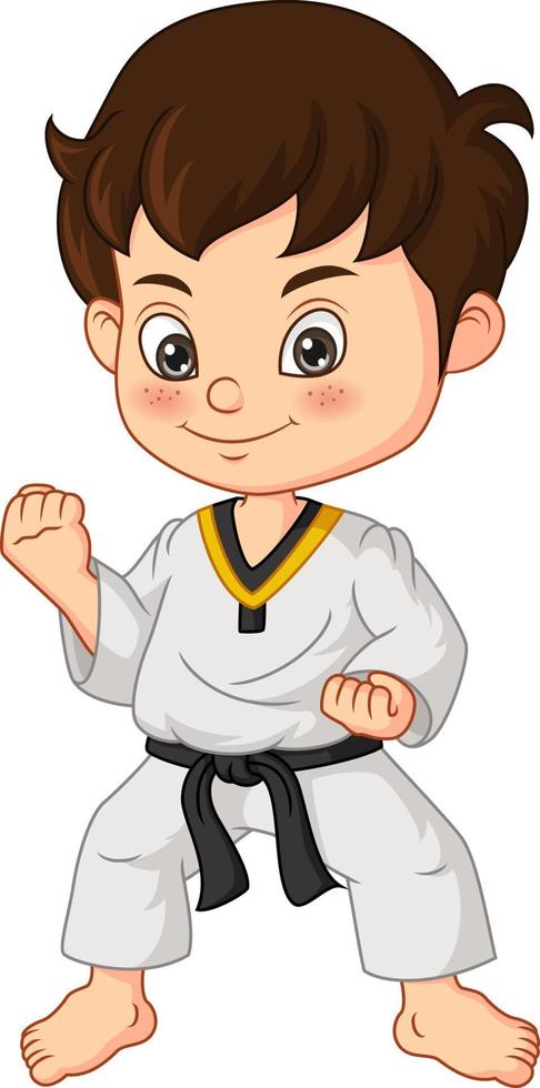 Cartoon kleiner Junge, der Karate übt vektor