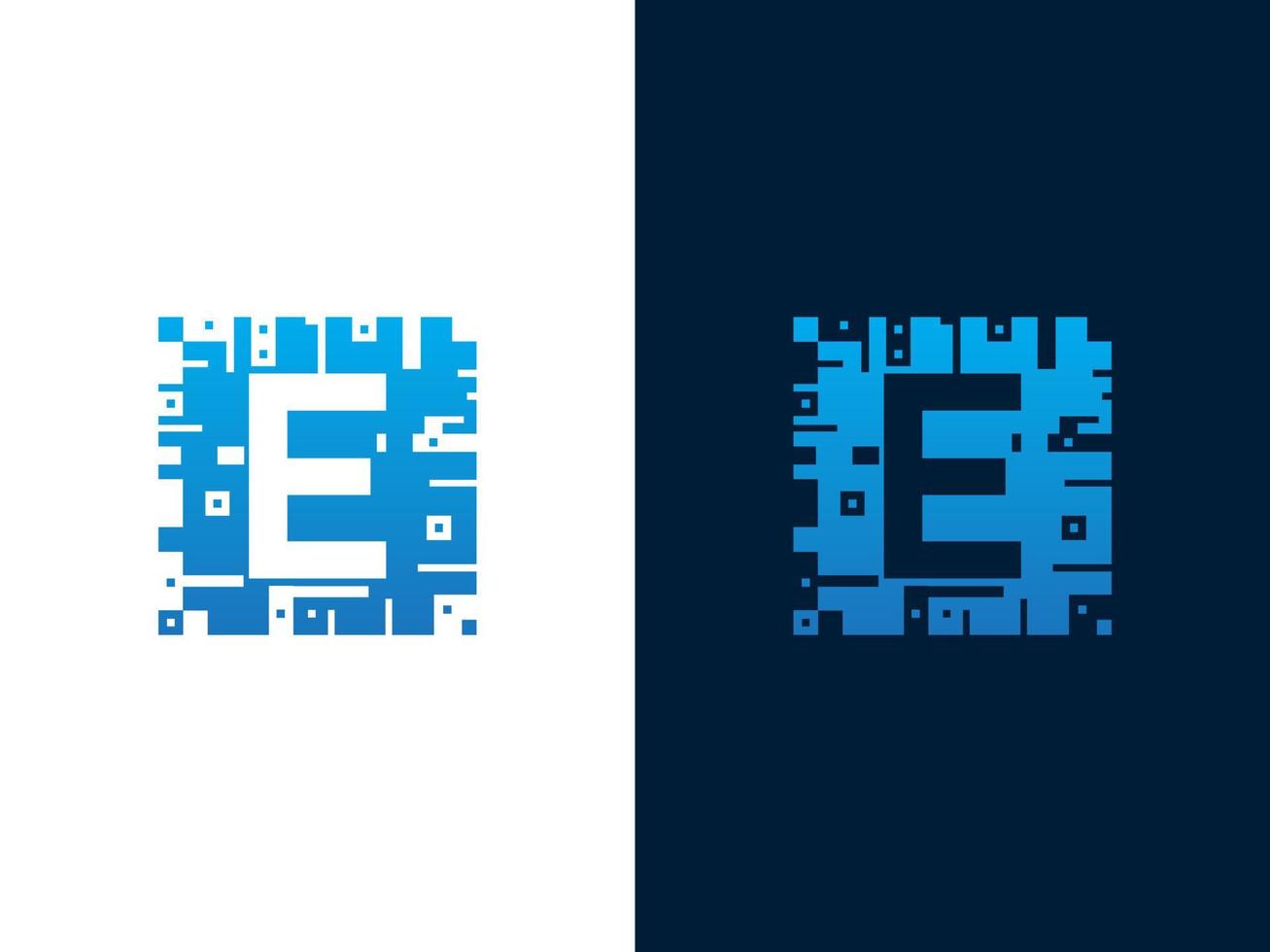 första bokstaven e och chipkort vektor logotypdesign