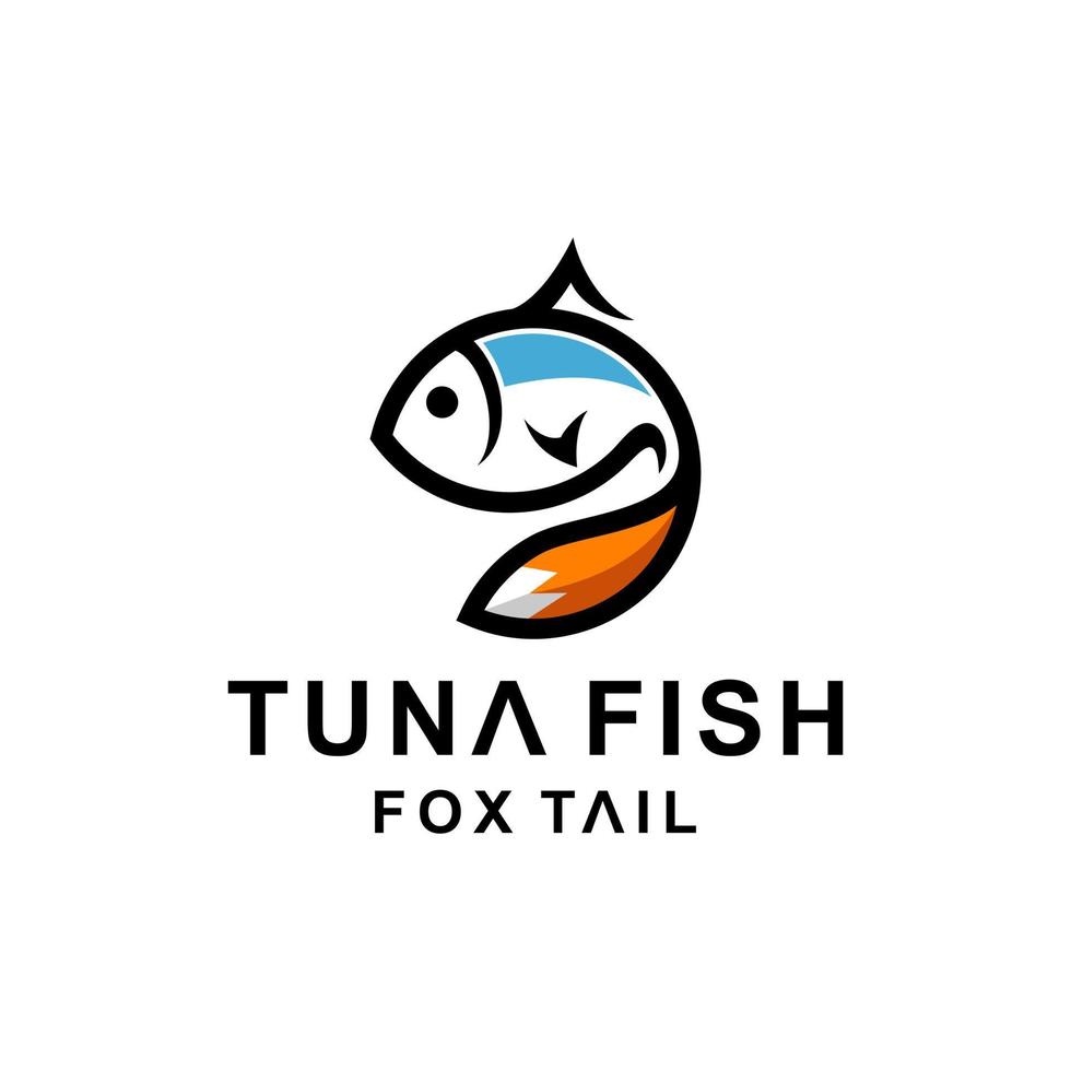 kombination av tonfisk och rävsvans med linjekonststil i vit bakgrund, mall vektor logotyp design redigerbar