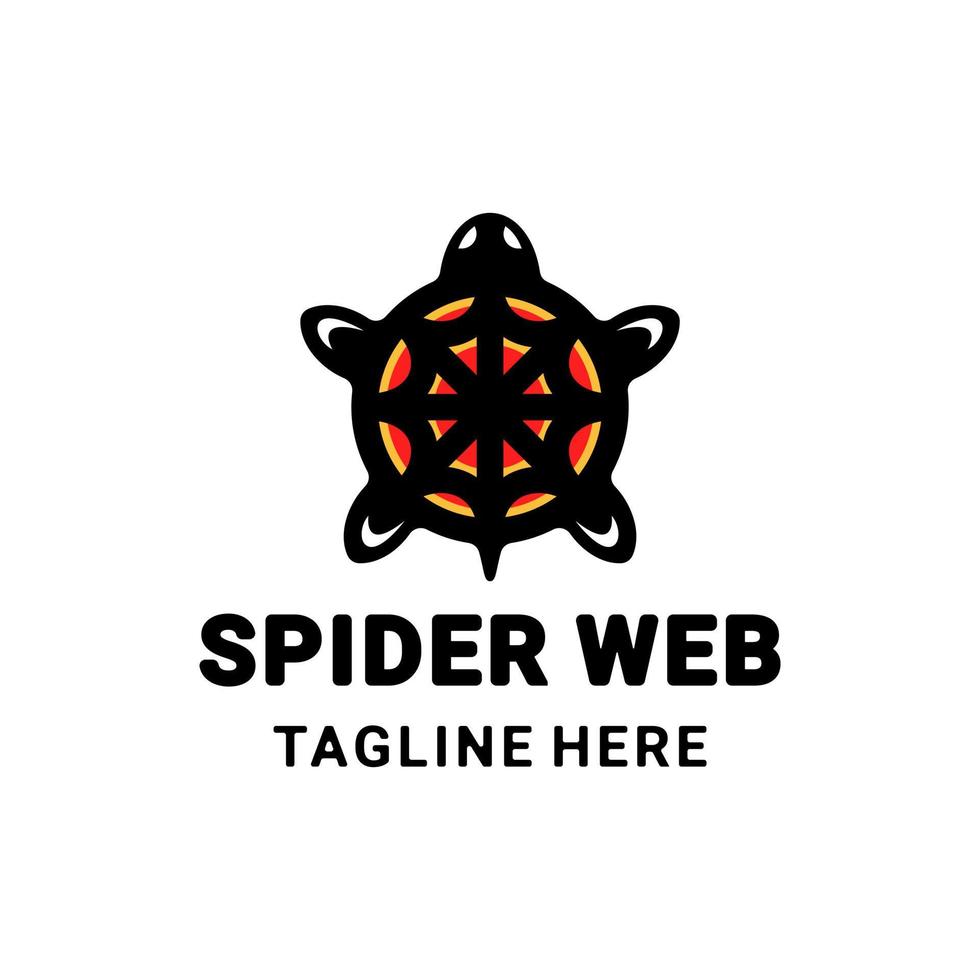 einfaches Maskottchen-Vektor-Logo-Design der Kombination aus Schildkröte und Spinnennetz mit doppelter Bedeutung vektor