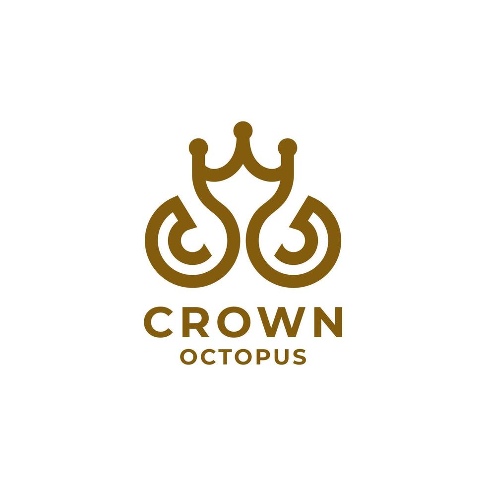 Kombination Oktopus und Krone mit Strichzeichnungen im Hintergrund weiß, Vorlagenvektor-Logo-Design editierbar vektor