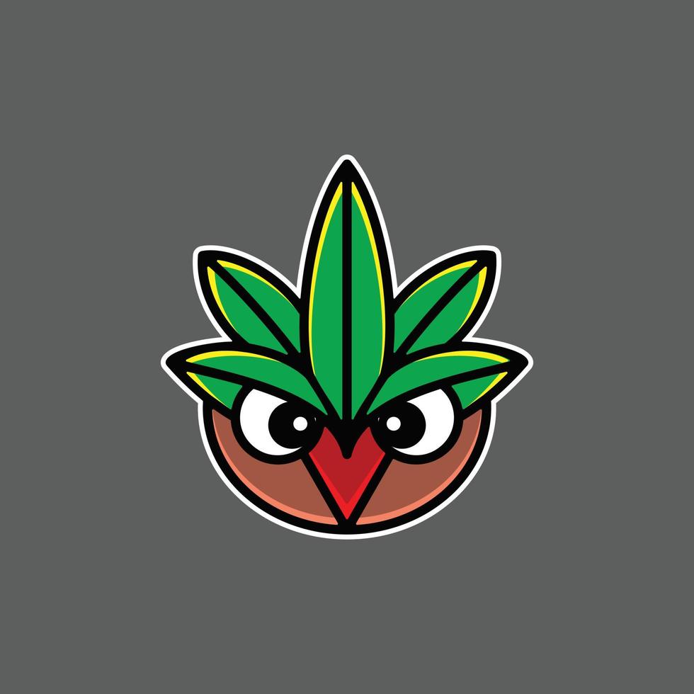 enkel maskot vektor logo design kombination uggla och blad cannabis