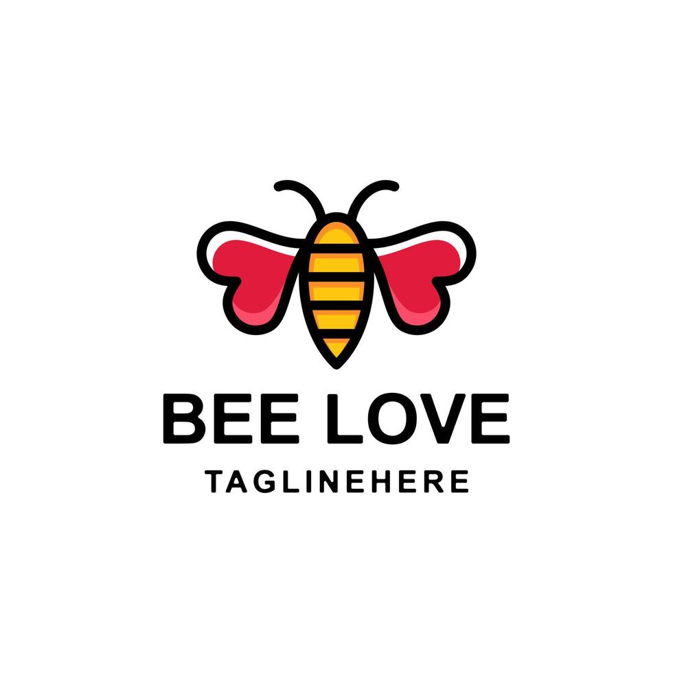 Einfaches Maskottchen-Vektor-Logo-Design der Doppelbedeutungskombination Liebe und Bienenfliegen in der Farbe Gelb-Rosa vektor