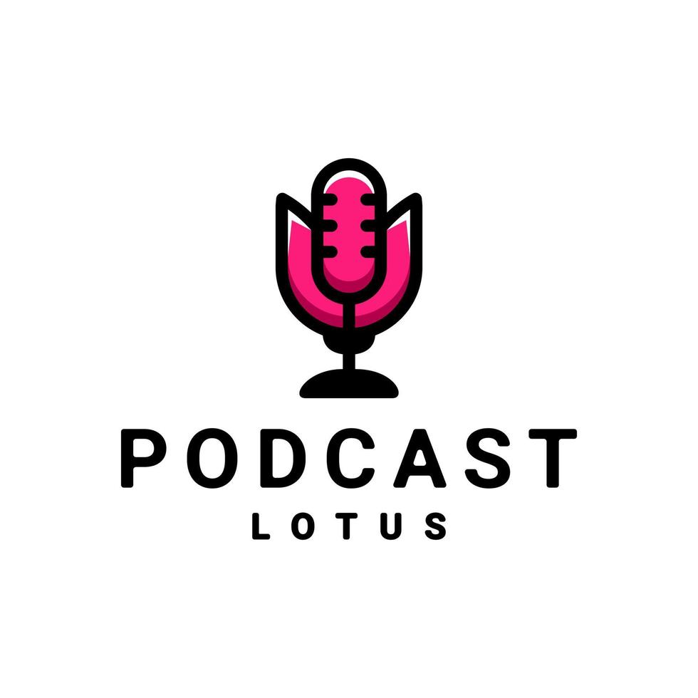 dubbla betydelser logotyp design kombination av mikrofon och lotusblomma podcast vektor