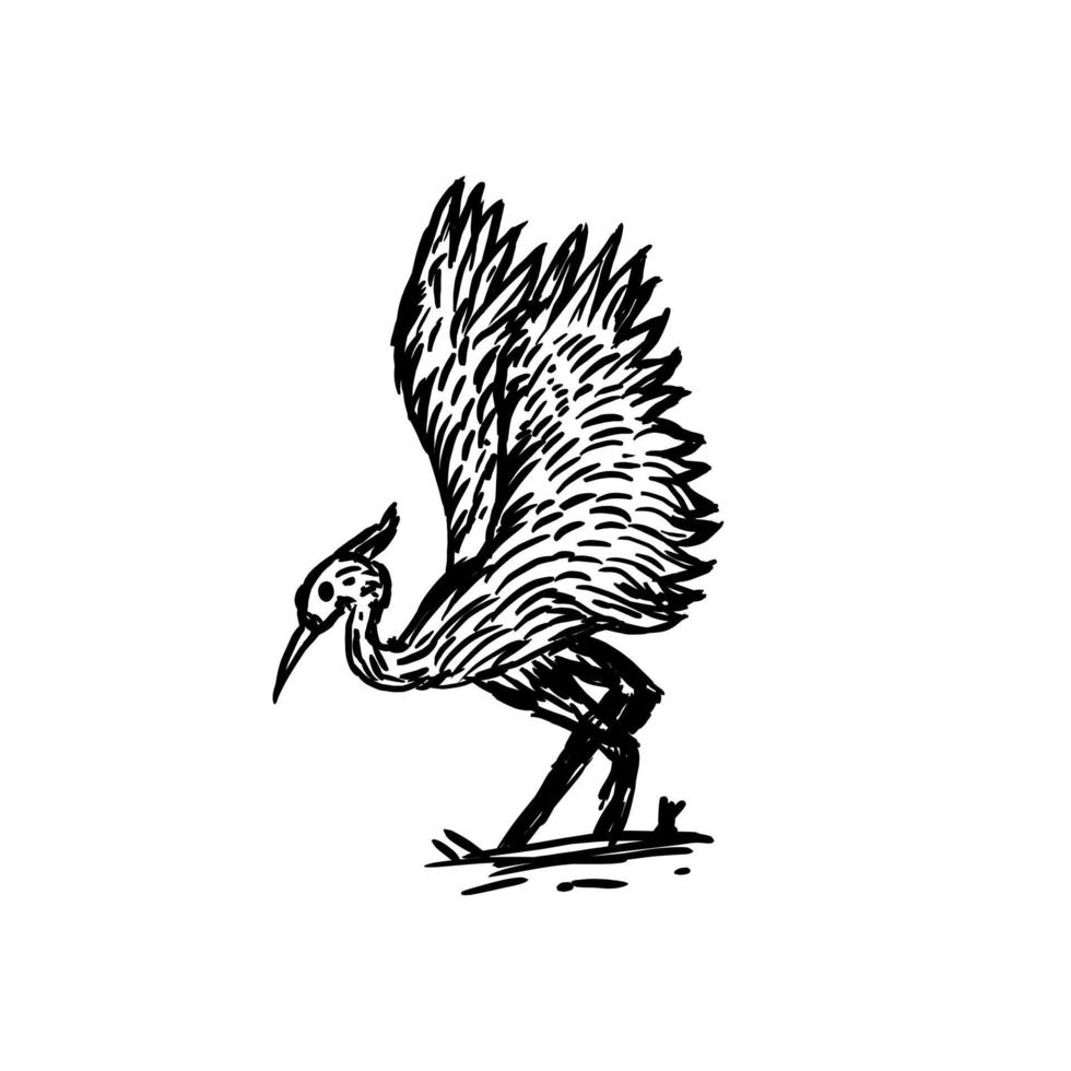 Kraniche Vögel mit Vintage-Stil in weißem Hintergrund, Vektor-Logo-Design editierbar vektor