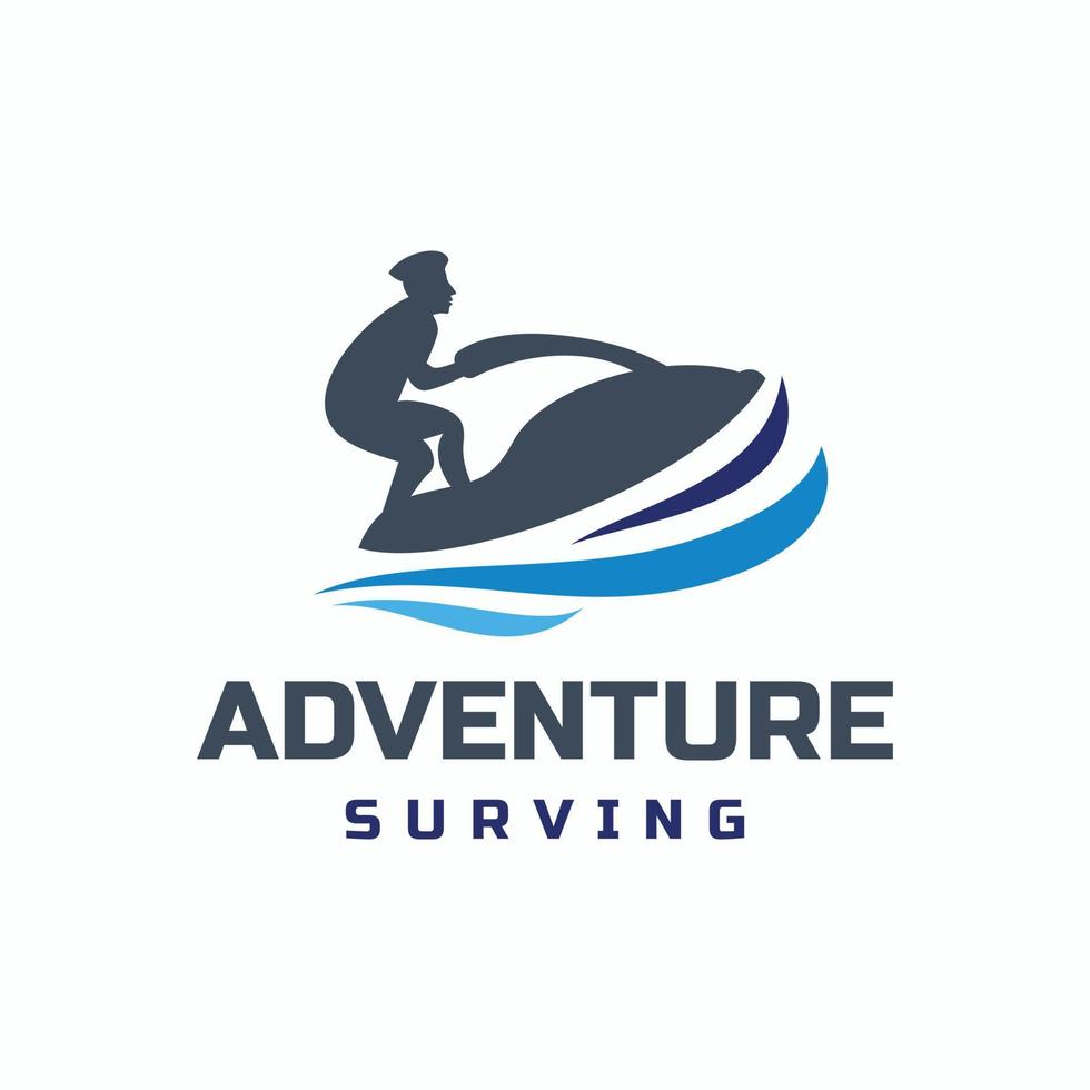 man ride speed boat .adventure surfa i havet, vektor logotyp design