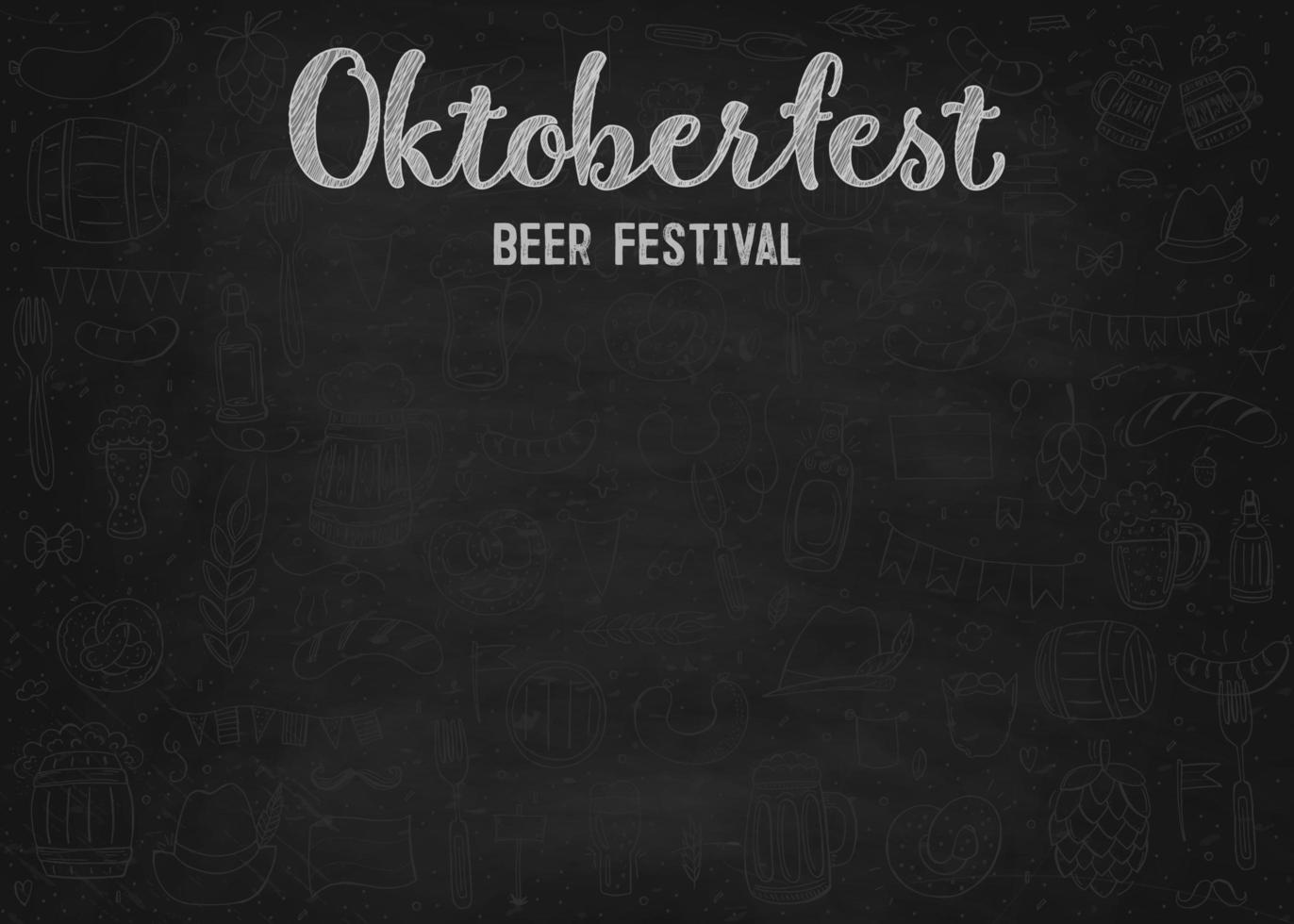 oktoberfest 2022 - bierfest. handgezeichnete Doodle-Elemente. Deutscher traditioneller Feiertag. Oktoberfest, Craft Beer. blau-weiße Raute. Beschriftung. Tafel Hintergrund. vektor