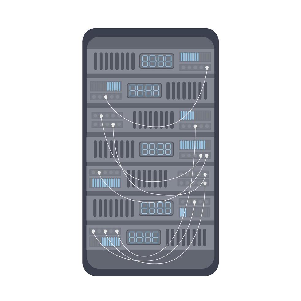 rack med serverhårdvara. konceptet med ett serverrum, databank, webbhotell. vektor illustration