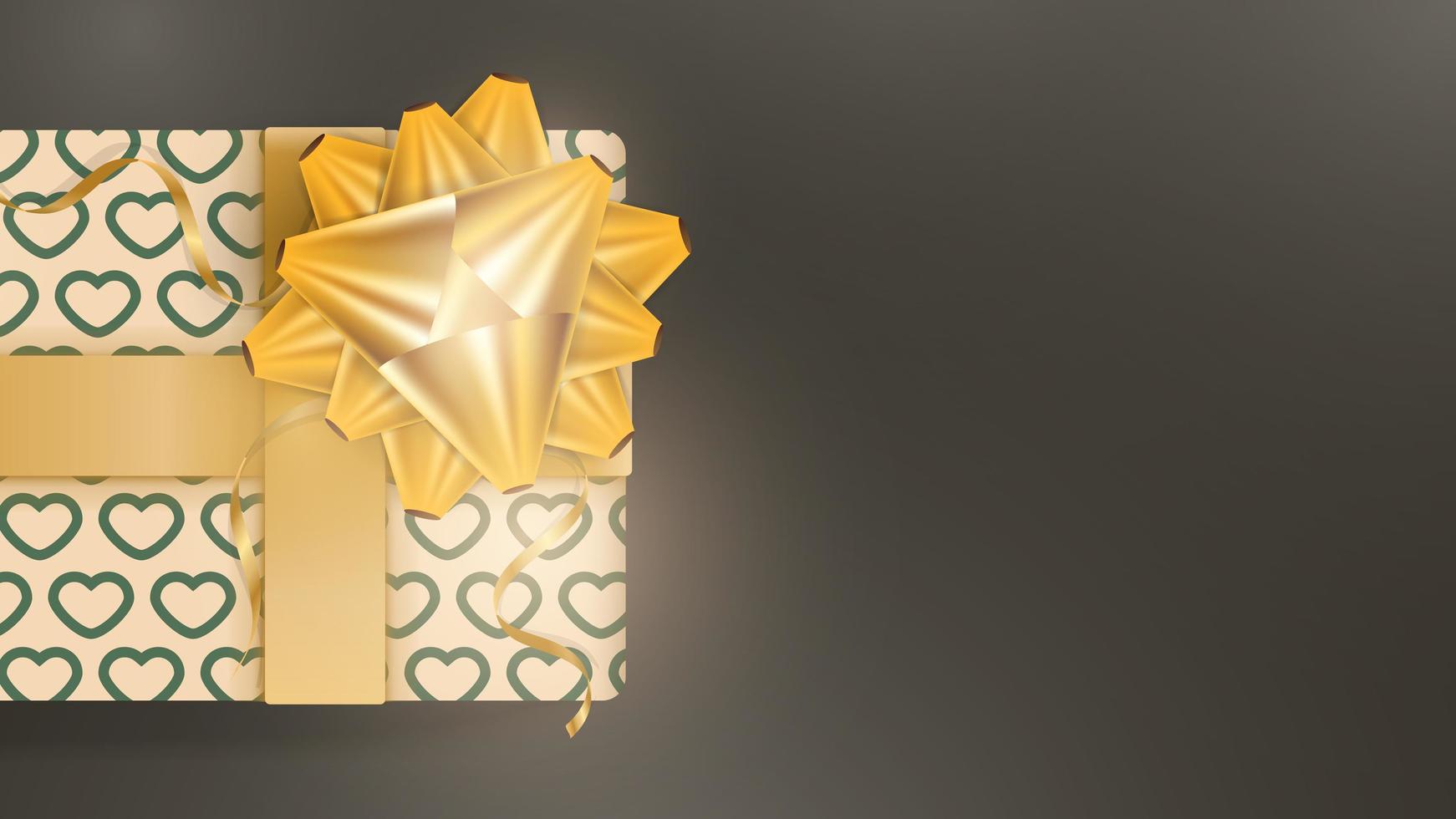 Schokoladenhintergrund mit realistischer champagnerfarbener Geschenkbox, Goldbändern und Schleife. Hintergrund mit Platz für Text. Sicht von oben. Vektor