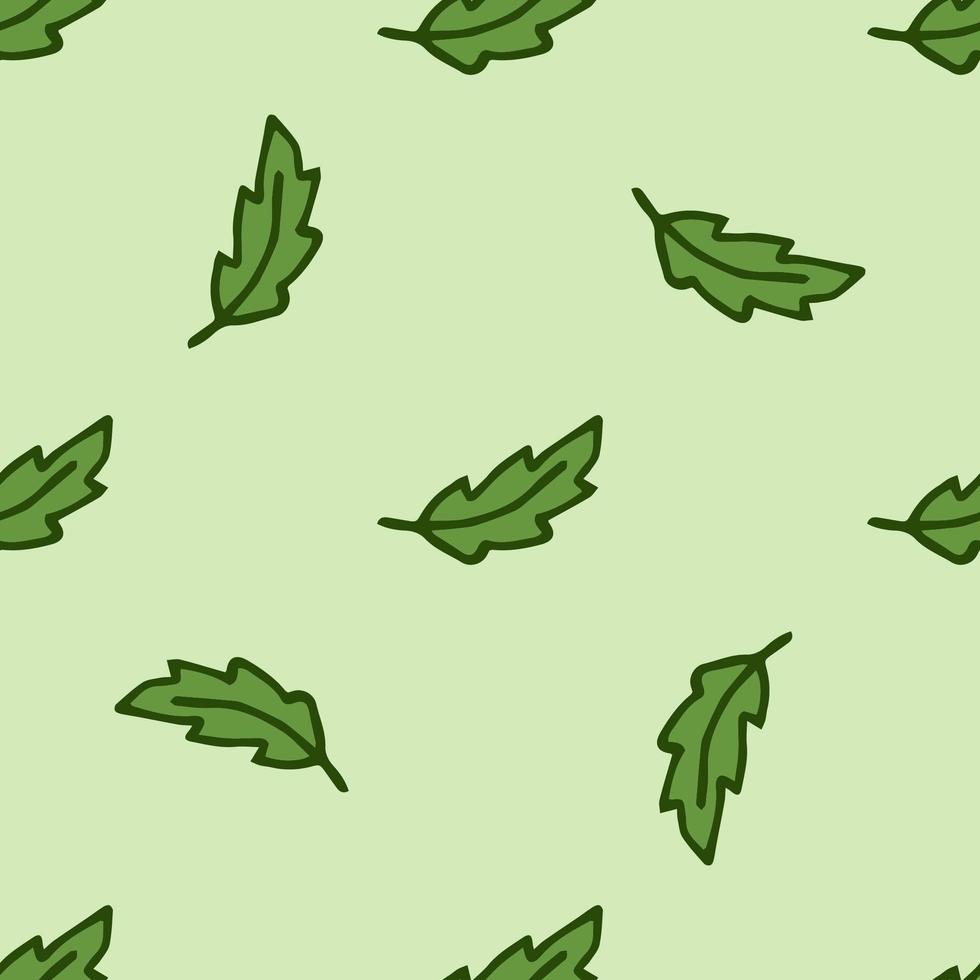 seamless mönster. doodle stil handritad. naturelement. vektor illustration. gröna blad på en grön bakgrund.