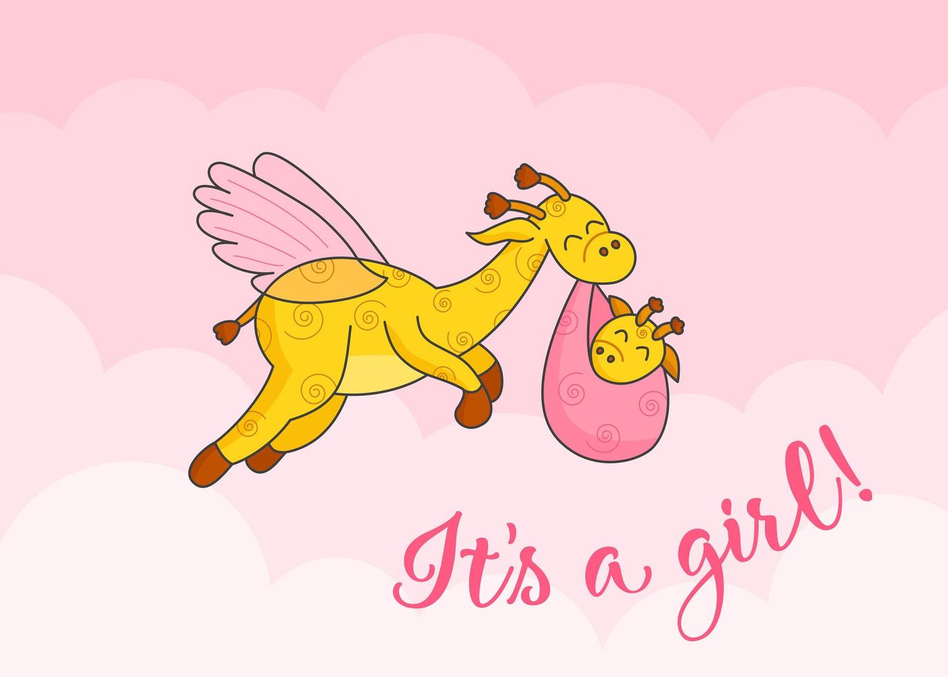 eine Postkarte für ein Neugeborenes. lustige fliegende Giraffe. Hallo Baby. herzlichen glückwunsch zur geburt eines kindes. Geburtsurkunde. Hallo Welt. vektor