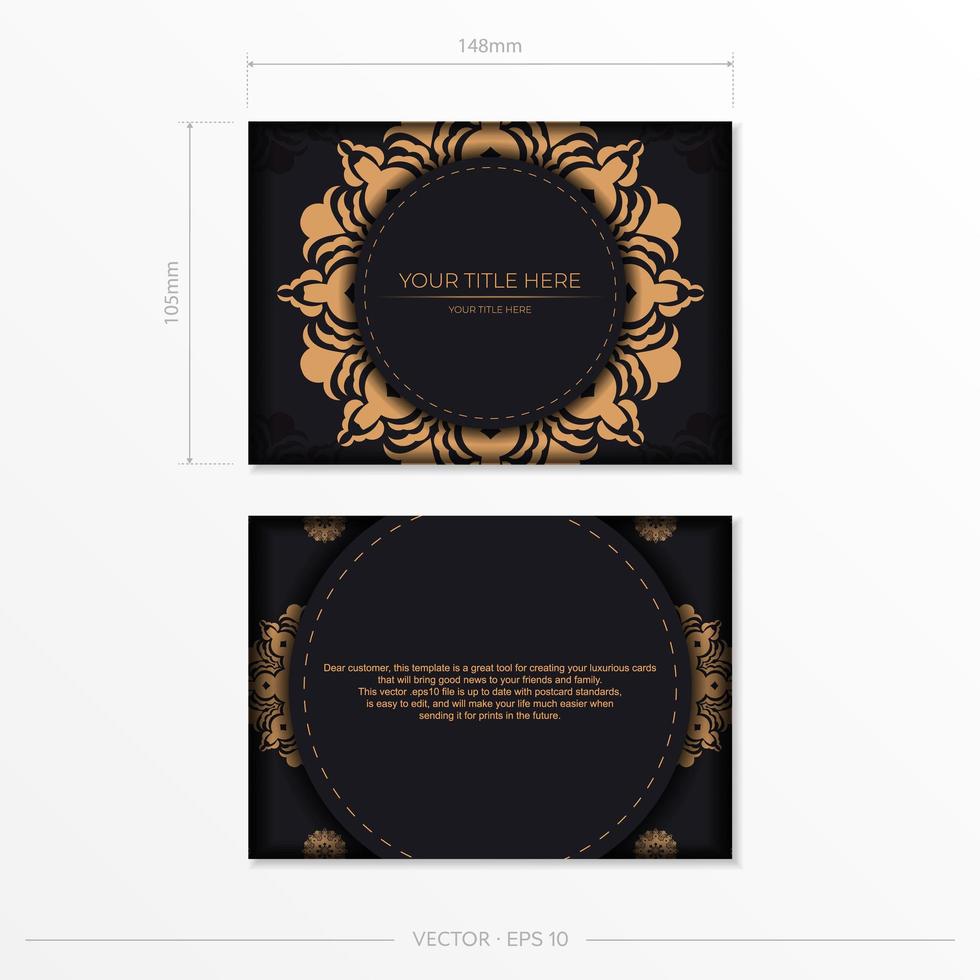 vorgefertigtes Postkartendesign mit abstraktem Vintage-Mandala-Ornament. schwarz-gold luxuriöse farben. kann als Hintergrund und Tapete verwendet werden. vektor