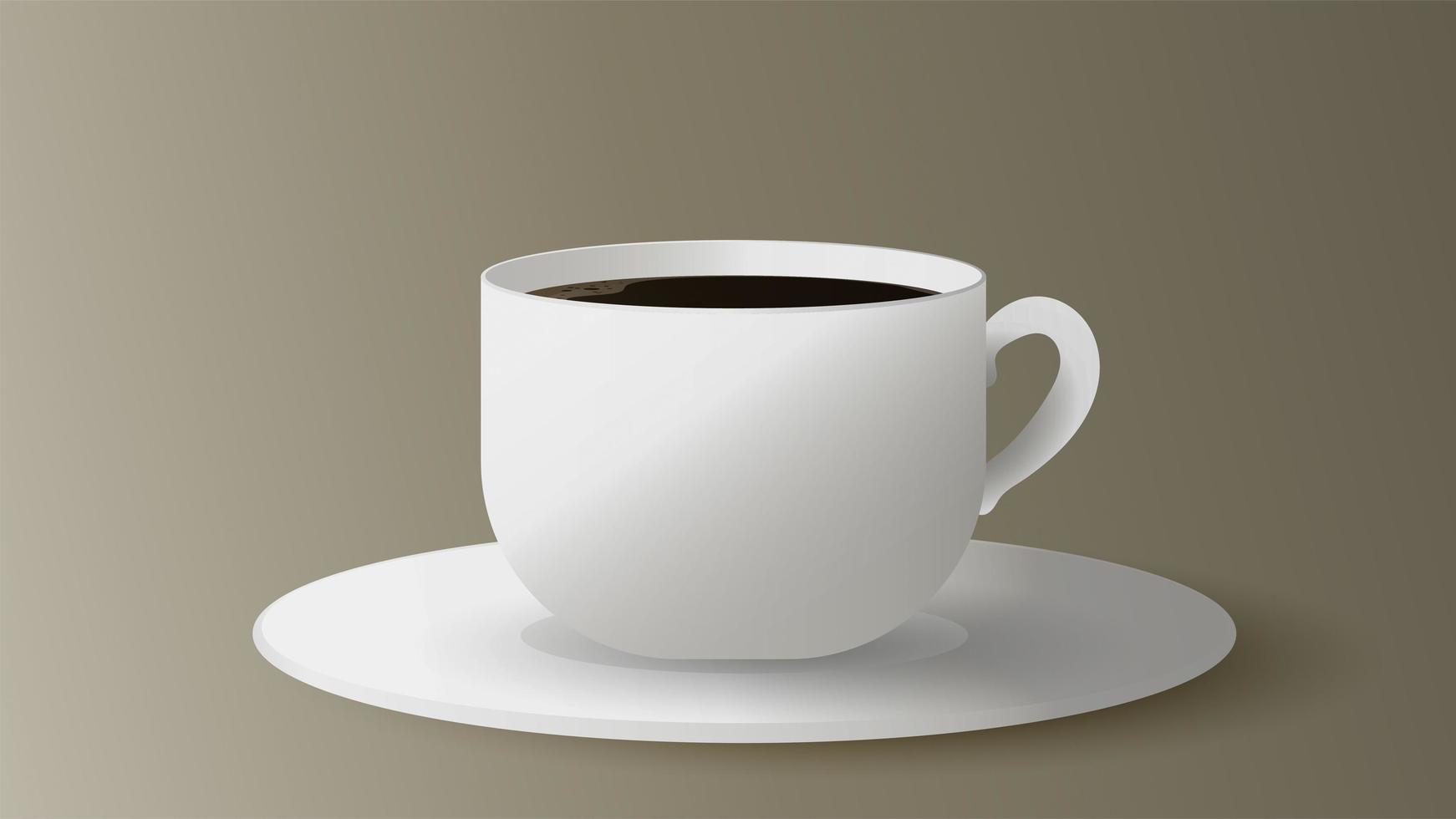 realistisk kopp med kaffe. vektor. vit kopp på ett tefat från sidan. espresso isolerad på en vit bakgrund. vektor