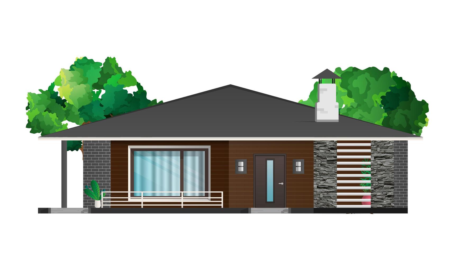 modernt ljus hus isolerat på en vit bakgrund. stuga, radhus med skuggor. arkitektonisk visualisering av stugan utanför. realistisk vektorillustration. vektor