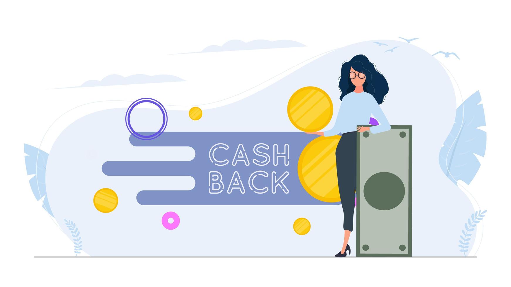 Das Mädchen hält einen Dollar. goldene Münzen. Komposition zum Thema Geld zurück und Cashback. Vektor. vektor