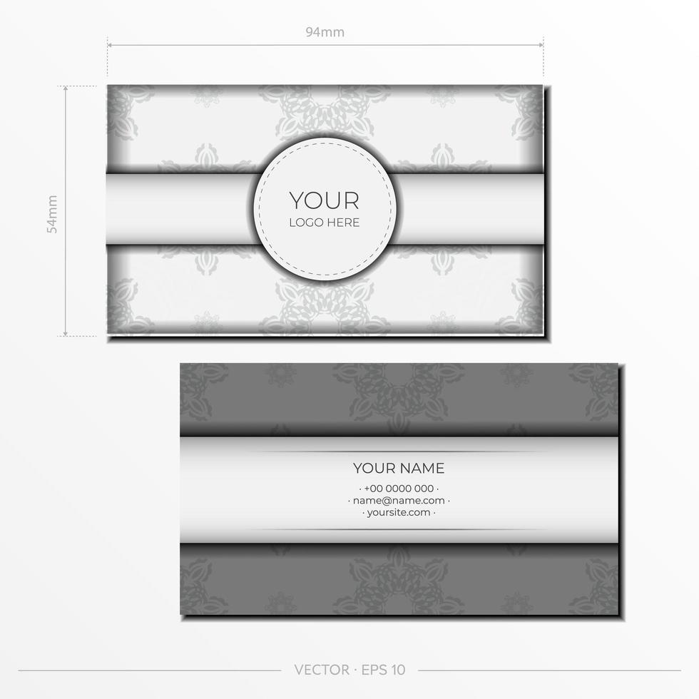weiße Luxus-Visitenkarten mit dekorativen Ornamenten Visitenkarten, orientalisches Muster, Illustration. vektor