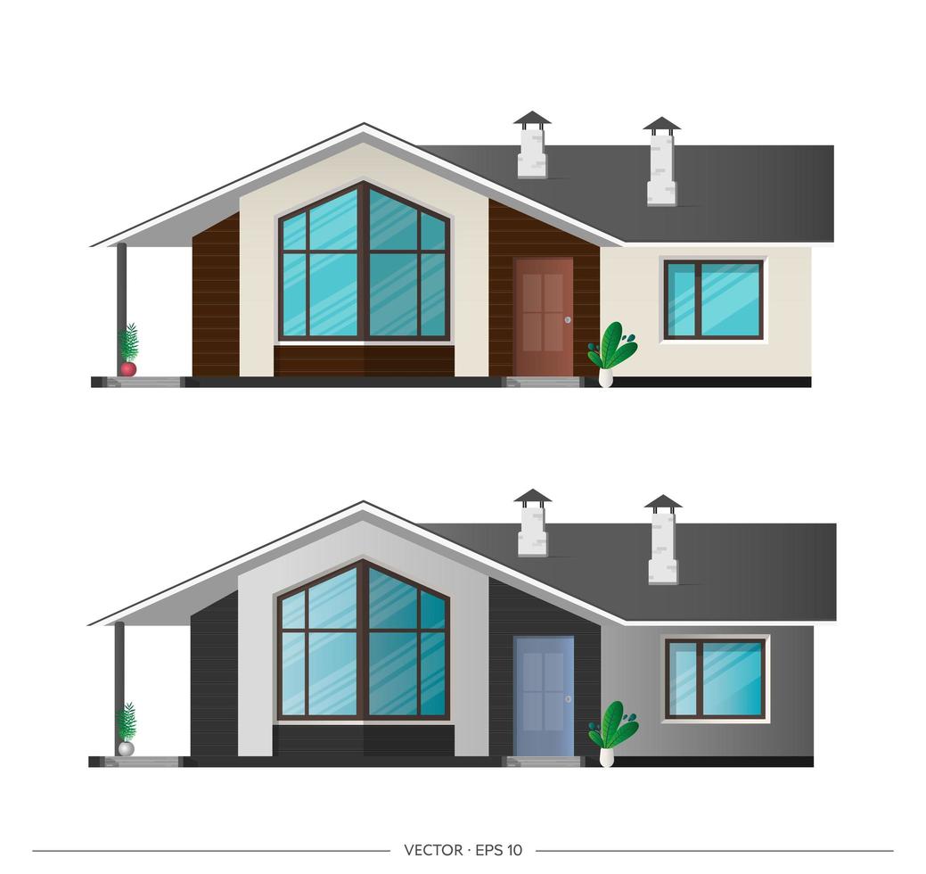 Reihe von modernen Häusern, Häuschen, Stadthaus mit Schatten. architektonische Visualisierung der Hütte draußen. realistische Vektorillustration. vektor