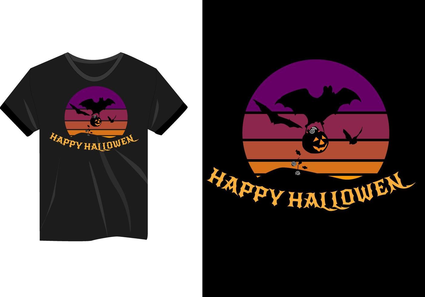 glad halloween en fladdermus med en jack o lantern påse med godis mockup t-shirt design vektor