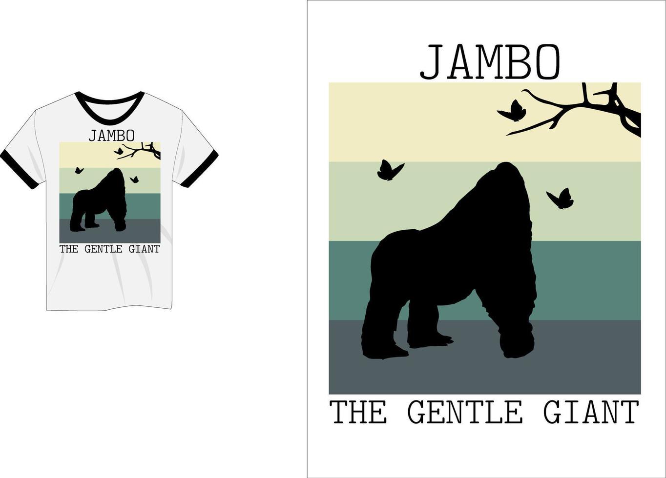 jambo den milda gigantiska gorilla retro t-shirtdesignen vektor