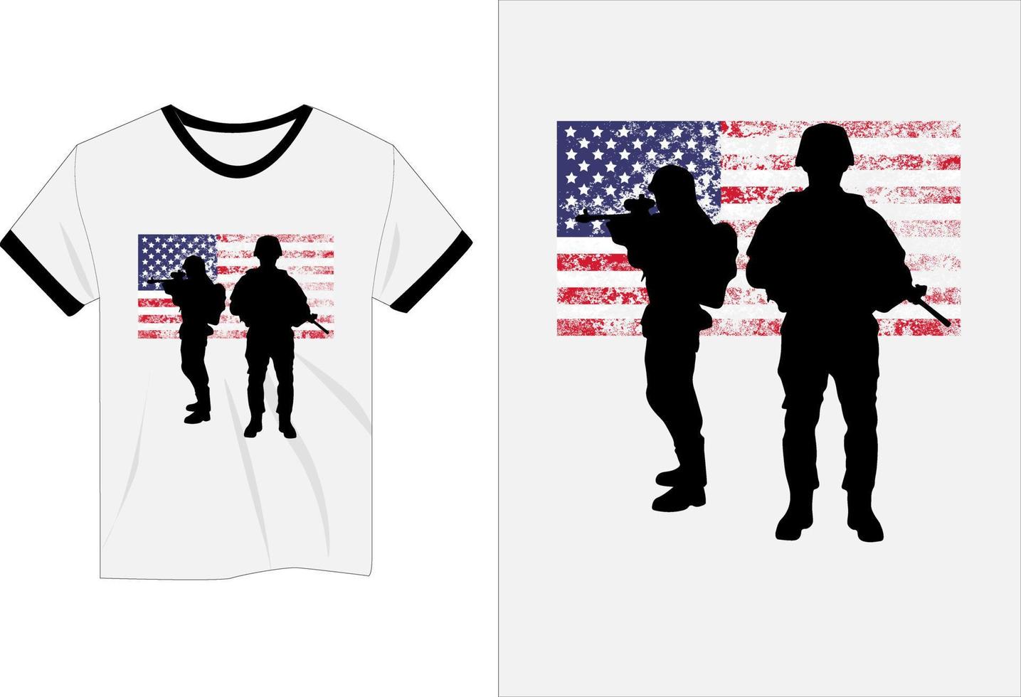 amerikansk soldat siluett mockup t-shirt design vektor