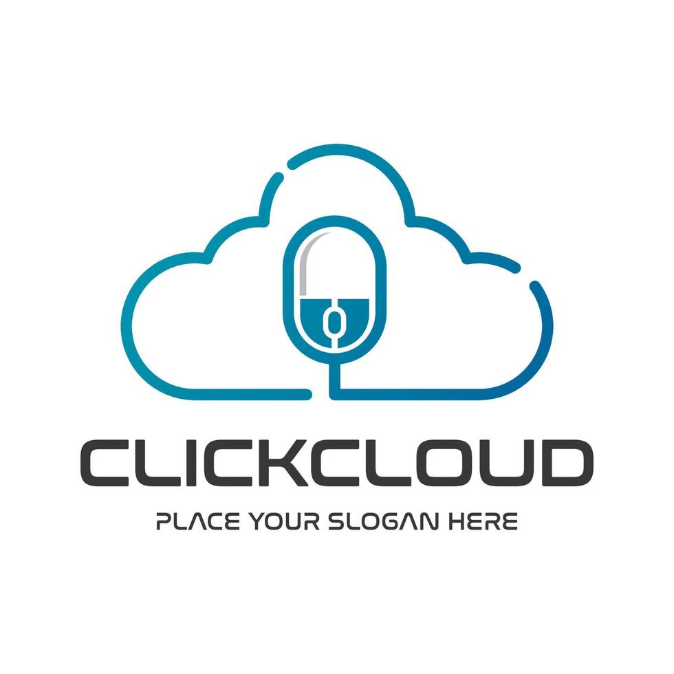 Klicken Sie auf die Cloud-Vektor-Logo-Vorlage. Dieses Design verwendet das Maussymbol. geeignet für Technik und Hosting. vektor