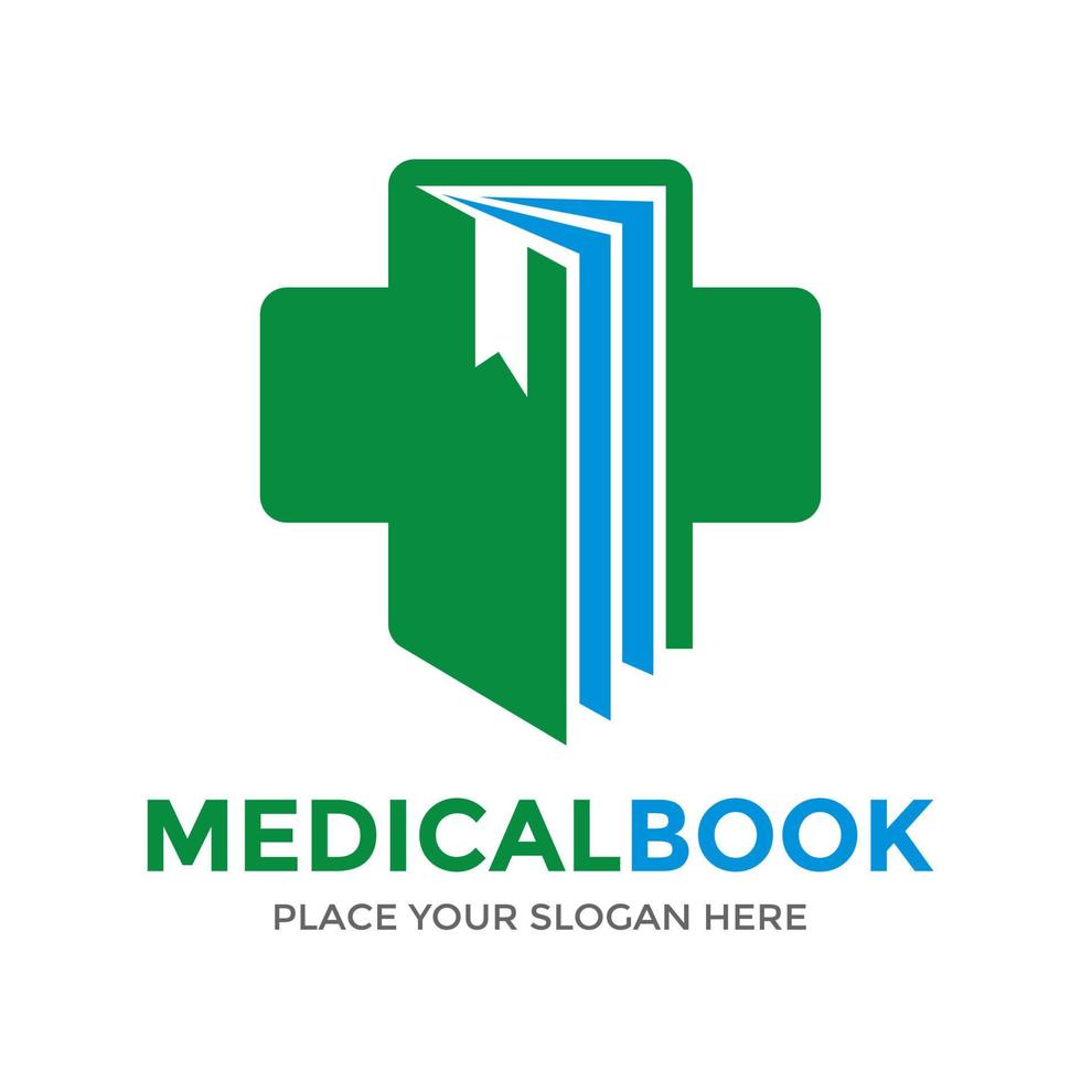 medicinsk bok vektor logotyp mall. denna design använder korssymbol. lämplig för friska.