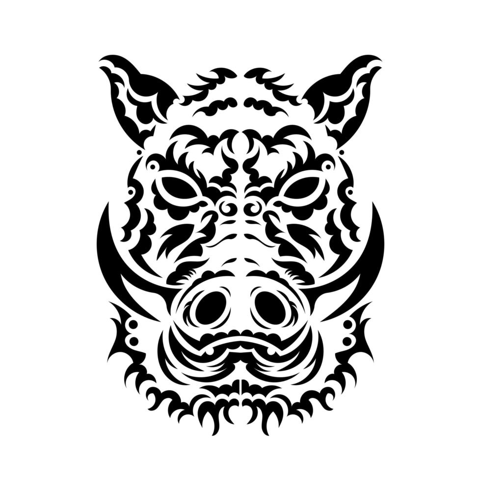 Kopf eines Wildschweins. Meditation, Färbung des Mandalas. Schweinekopf mit Reißzähnen und Haaren. Zeichnung manuell, Schablonen. vektor