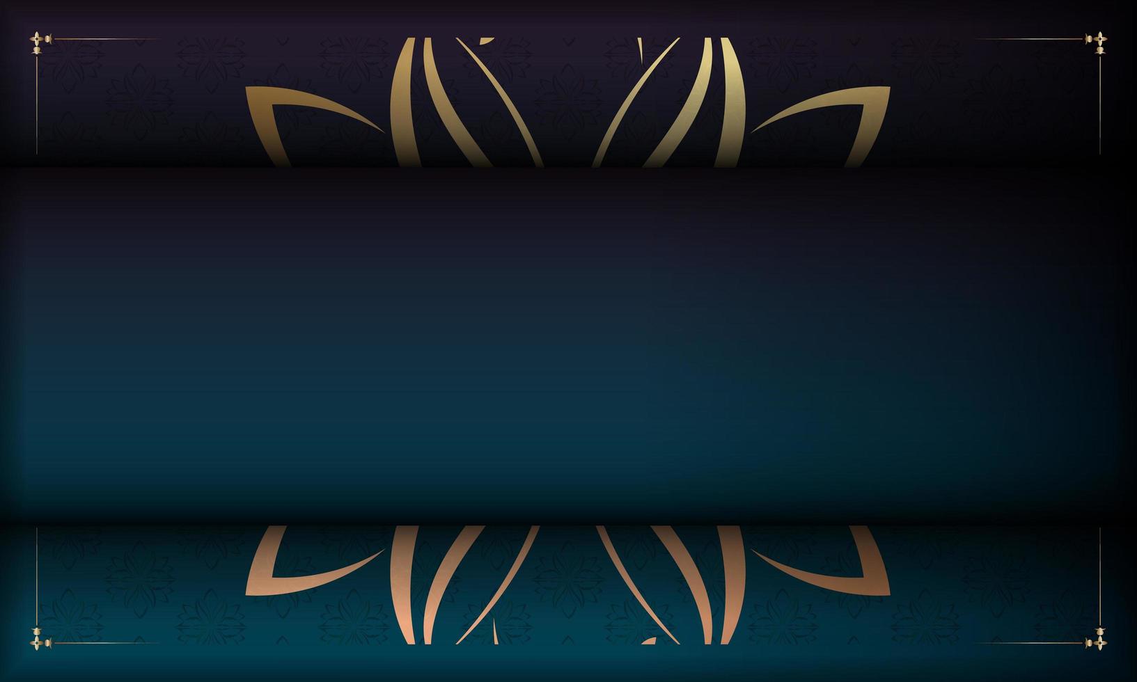 blauer Hintergrund mit Farbverlauf mit goldenen Vintage-Ornamenten und Platz für Ihr Logo vektor