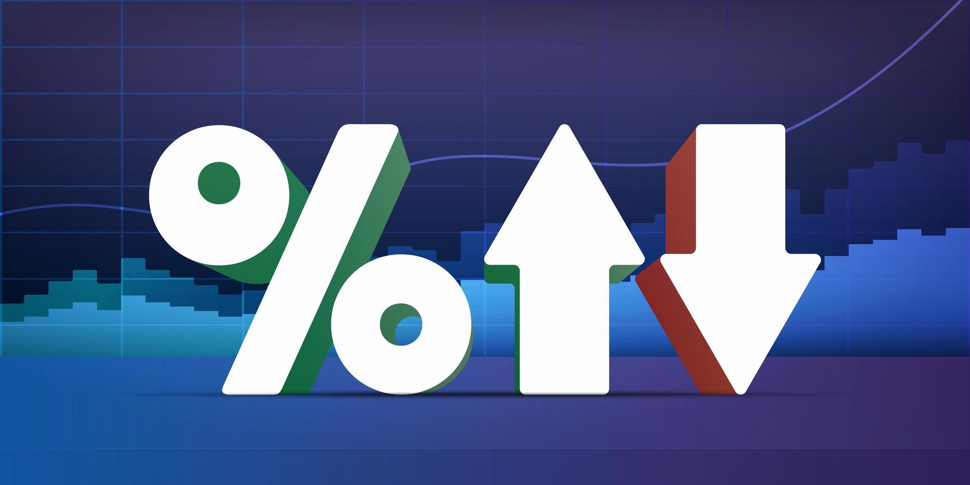 procent med upp- och nedpilar på bakgrunden av finansiella diagram. neon färger. analytics, affärs- eller finansiell börshandelskoncept. vektor. vektor