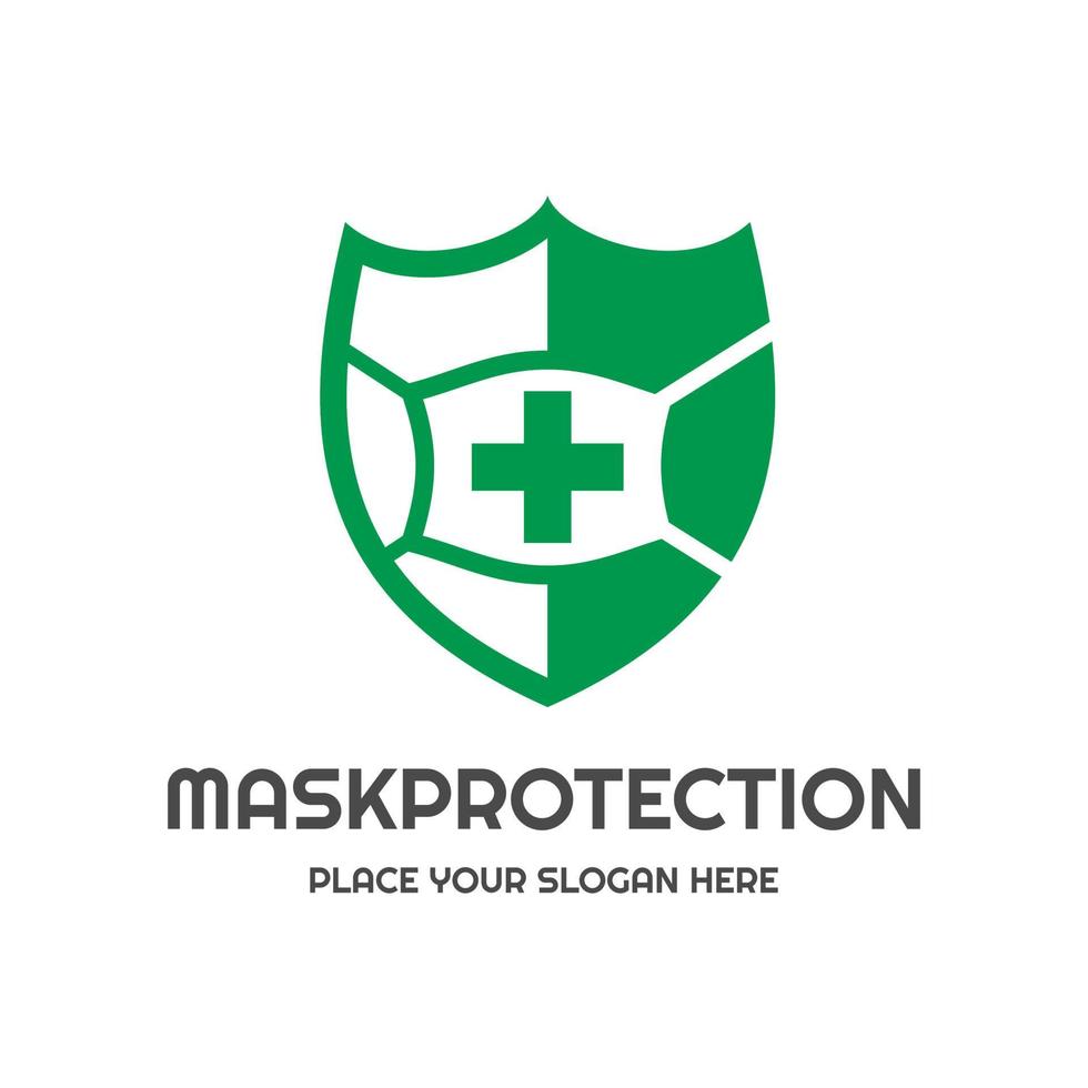 Maskenschutz-Vektor-Logo-Vorlage. Dieses Design verwendet ein Schildsymbol. zur Vorbeugung geeignet. vektor