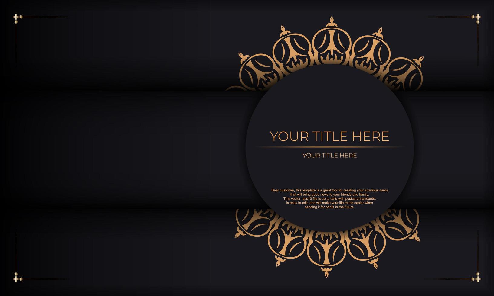schwarzes Banner mit luxuriösen Ornamenten und Platz für Ihren Text. Einladungskartendesign mit Vintage-Mustern. vektor