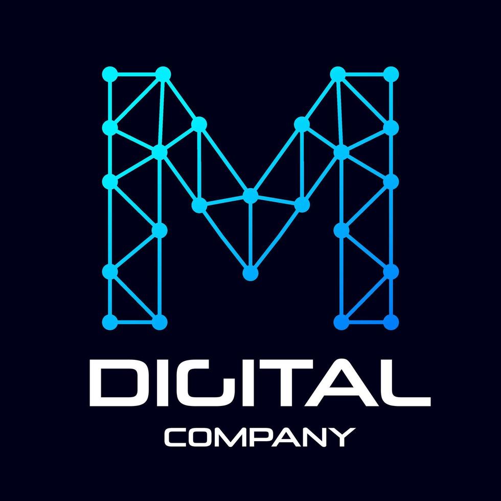 digital bokstav m vektor logotyp mall. denna design använder teknik och punktsymbol. lämplig för identitetsvarumärke.