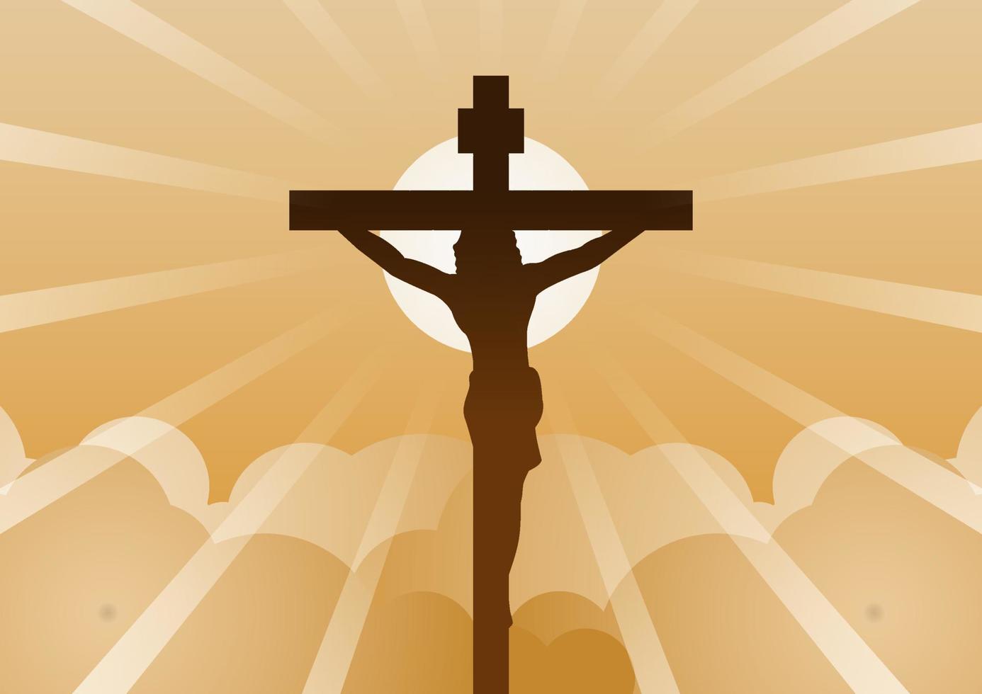 christliches kreuz mit jesus christus mit licht und wolke rückwärts mittlerer anfang der hoffnung, des glaubens und des glaubens vektor
