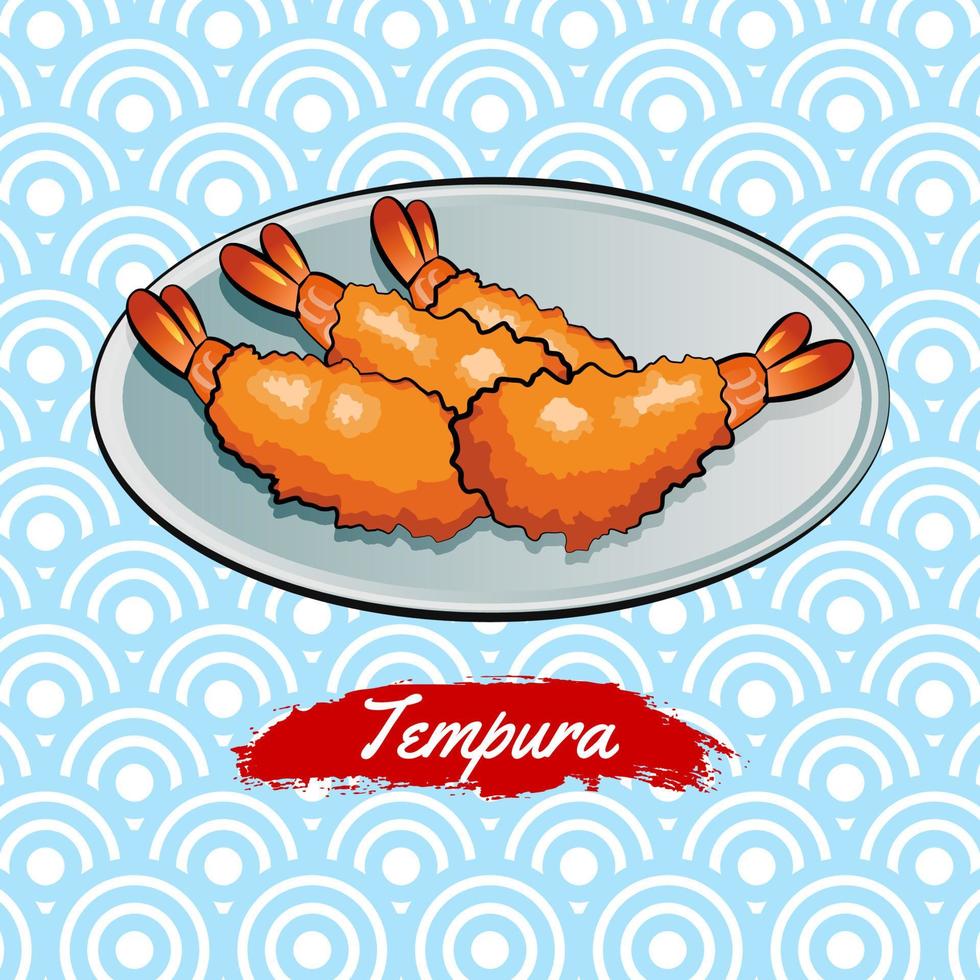 Reihe von köstlichen und berühmten Speisen aus Japan, Tempura, in farbenfrohen Farbverlaufsdesign-Ikonen vektor