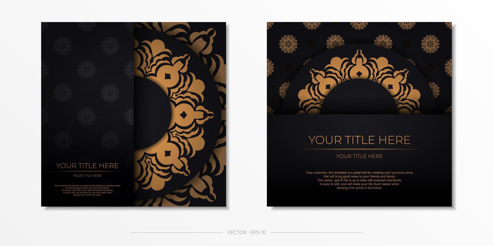 vorgefertigtes Einladungskartendesign mit abstraktem Vintage-Ornament. schwarz-gold luxuriöse farben. kann als Hintergrund und Tapete verwendet werden. elegante und klassische vektorelemente eignen sich hervorragend zur dekoration. vektor