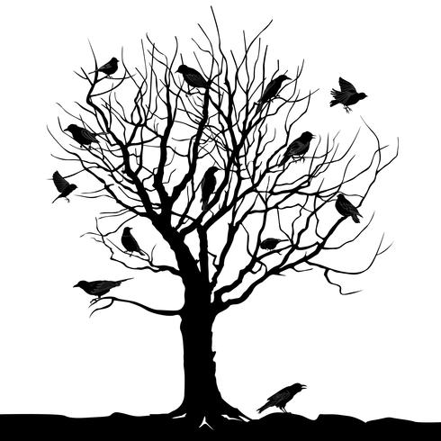 Fåglar över träd. Skoglandskap. Vild natur silhuett vektor