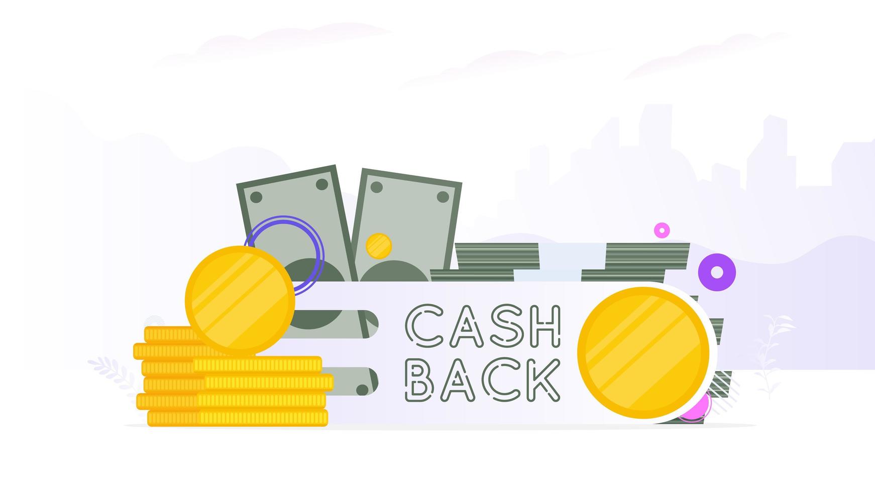 cashback banner. guldmynt. sammansättning på temat pengarna tillbaka och cashback. vektor. vektor