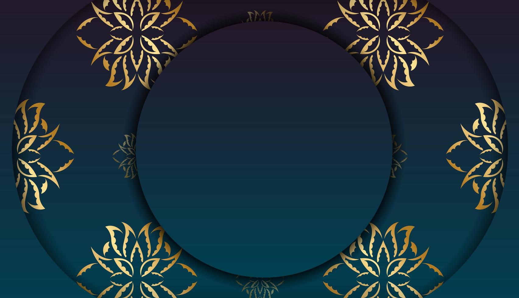 Hintergrund mit blauer Farbverlaufsfarbe mit Vintage-Goldverzierung für Design unter Ihrem Text vektor