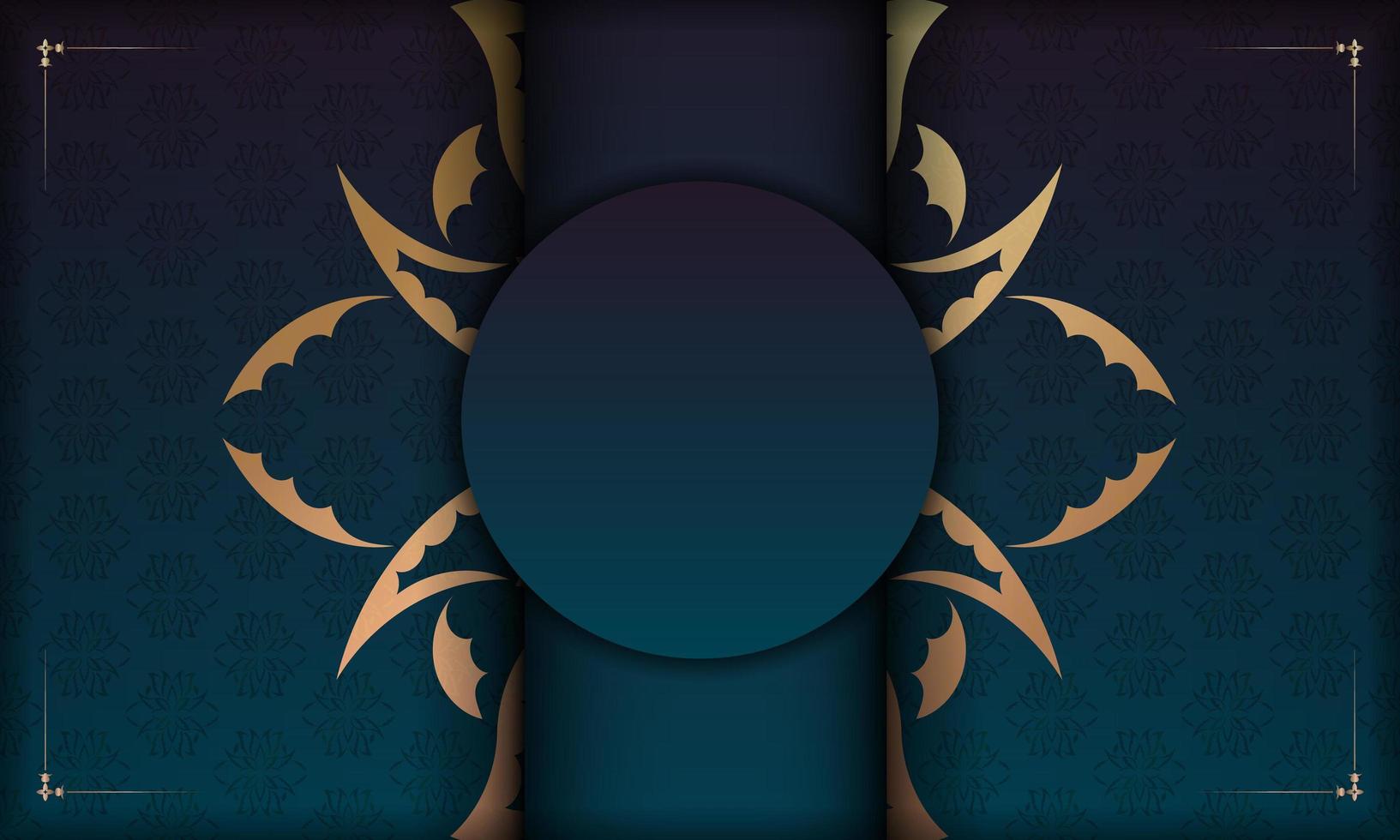 Hintergrund mit blauer Farbverlaufsfarbe mit Mandala-Goldmuster für das Design unter dem Text vektor